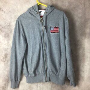 Barbour Steve McQueen American Team Flag Grey Cotton Hoodie Jacket XL Full Zip